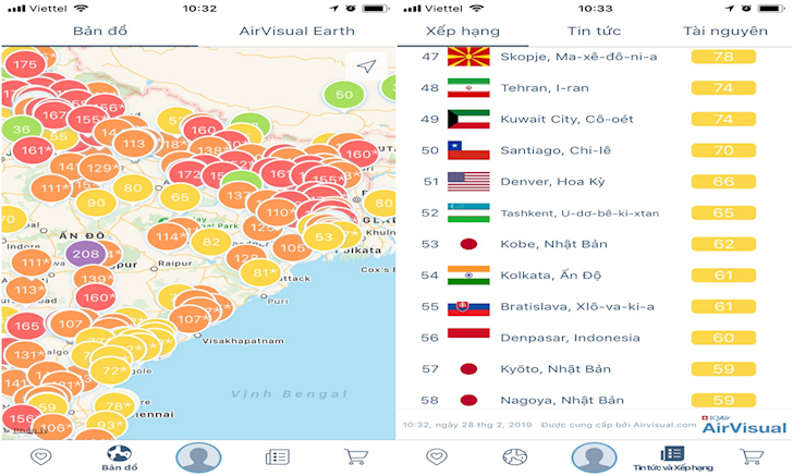Dễ dàng kiểm tra độ ô nhiễm các thành phố bạn sắp đến du lịch trên smartphone