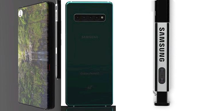 Độc đáo ý tưởng Galaxy Note 10 màn hình không lỗ, camera đặt trên bút S Pen