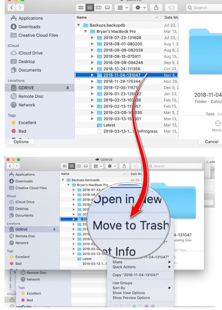 how to look at trash in time machine on mac