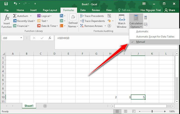 Cách sửa lỗi Excel không tự động cập nhật kết quả tính toán khi thay đổi công thức