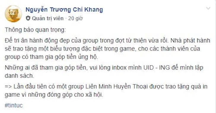 Nha phat hanh tang rieng mot bieu tuong de tri an long hao tam cua game thu