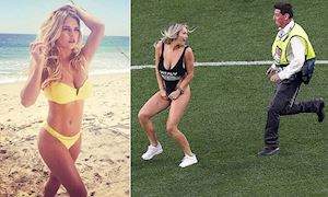 Động cơ gây sốc của người mẫu Nga mặc bikini nhảy vào sân chung kết C1